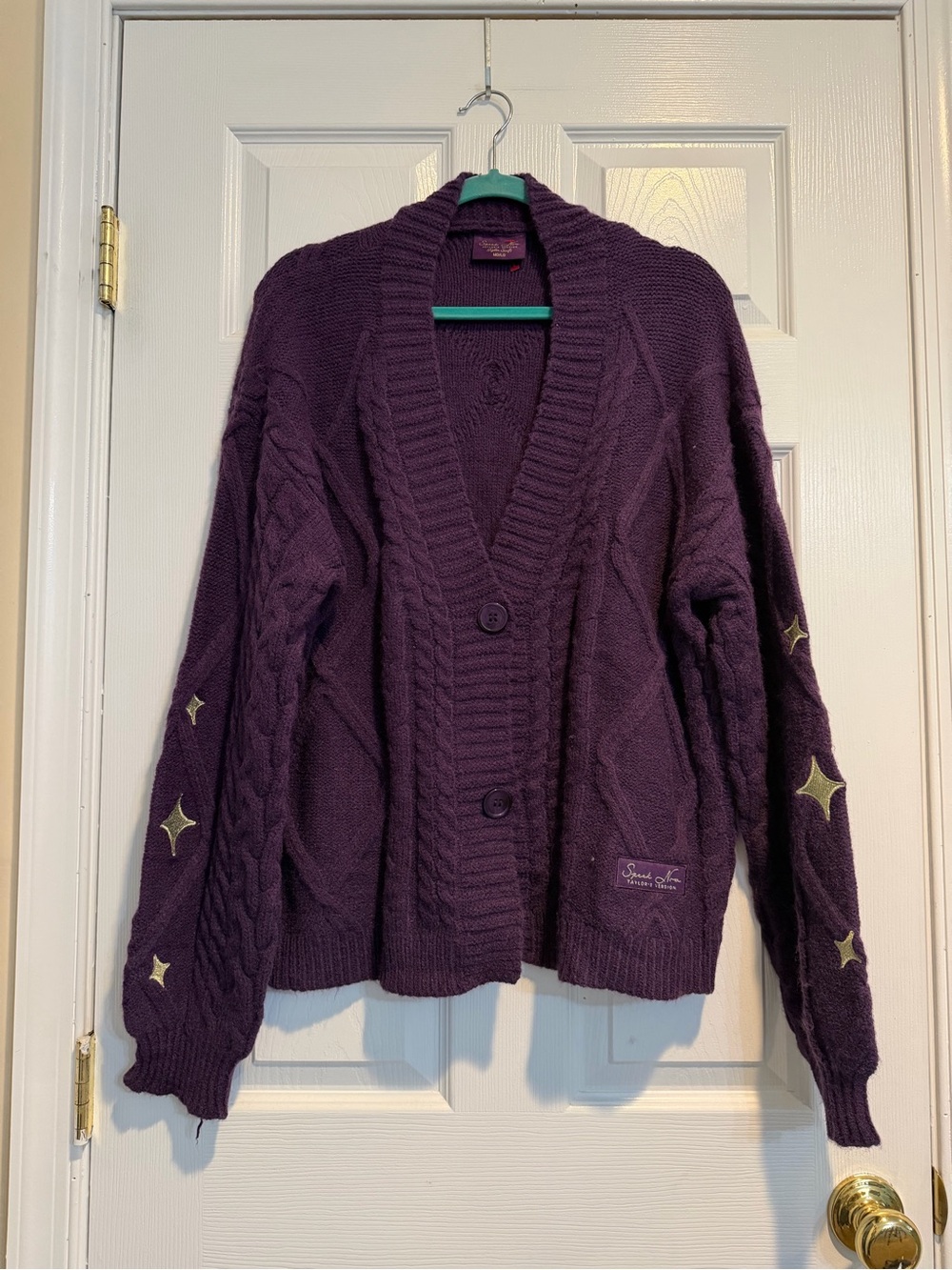 Taylor Swift Deep Purple Shawl-Collar Star Accent Cardigan